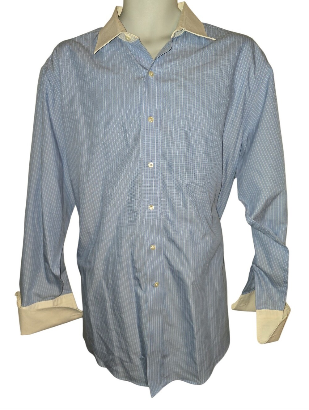 Brooks Brothers 346 Men's Contrast Collar Pinstripe Dress Shirt - Size 17-34